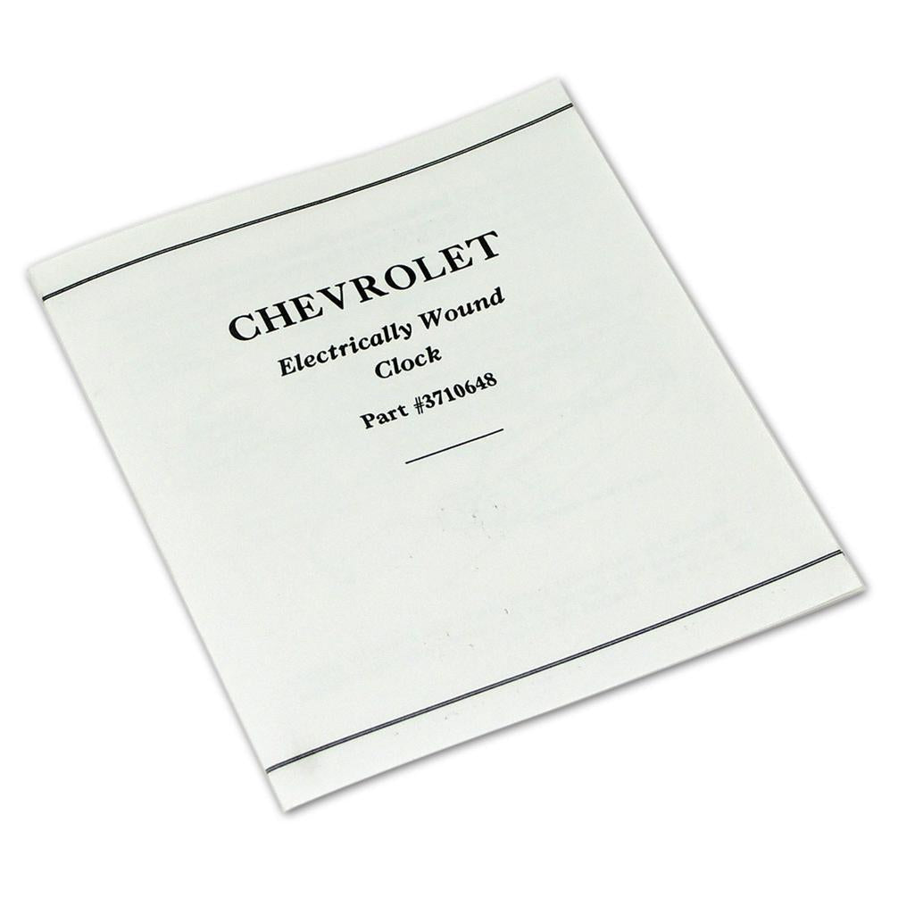 1958-1962 Corvette C1 Card, Clock Instructions