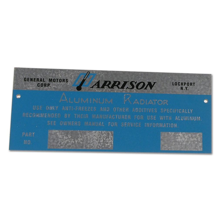 1960-1962 Corvette C1 Plate, Harrison Radiator Metal