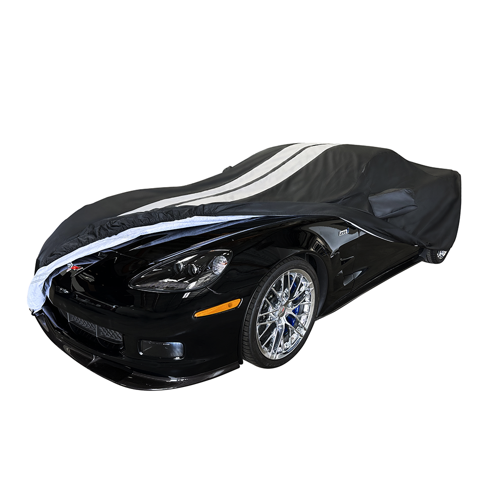 Corvette Ultraguard Plus Car Cover - Indoor/Outdoor Protection - Black W/ Gray Stripes : 2005-2013 C6, Z06, ZR1, Grand Sport (Clearance)
