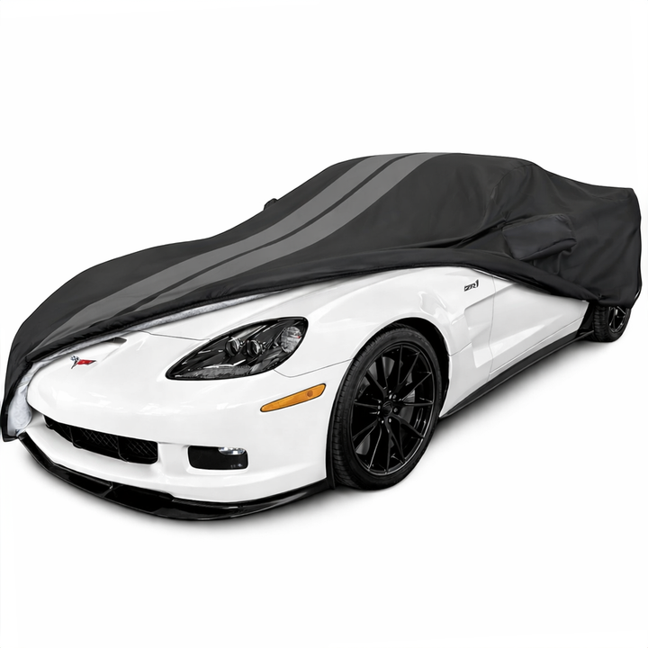 Corvette Ultraguard Plus Car Cover - Indoor/Outdoor Protection - Black W/ Gray Stripes : 2005-2013 C6, Z06, ZR1, Grand Sport