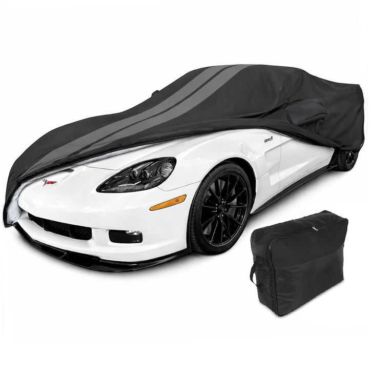 Corvette Ultraguard Plus Car Cover - Indoor/Outdoor Protection - Black W/ Gray Stripes : 2005-2013 C6, Z06, ZR1, Grand Sport