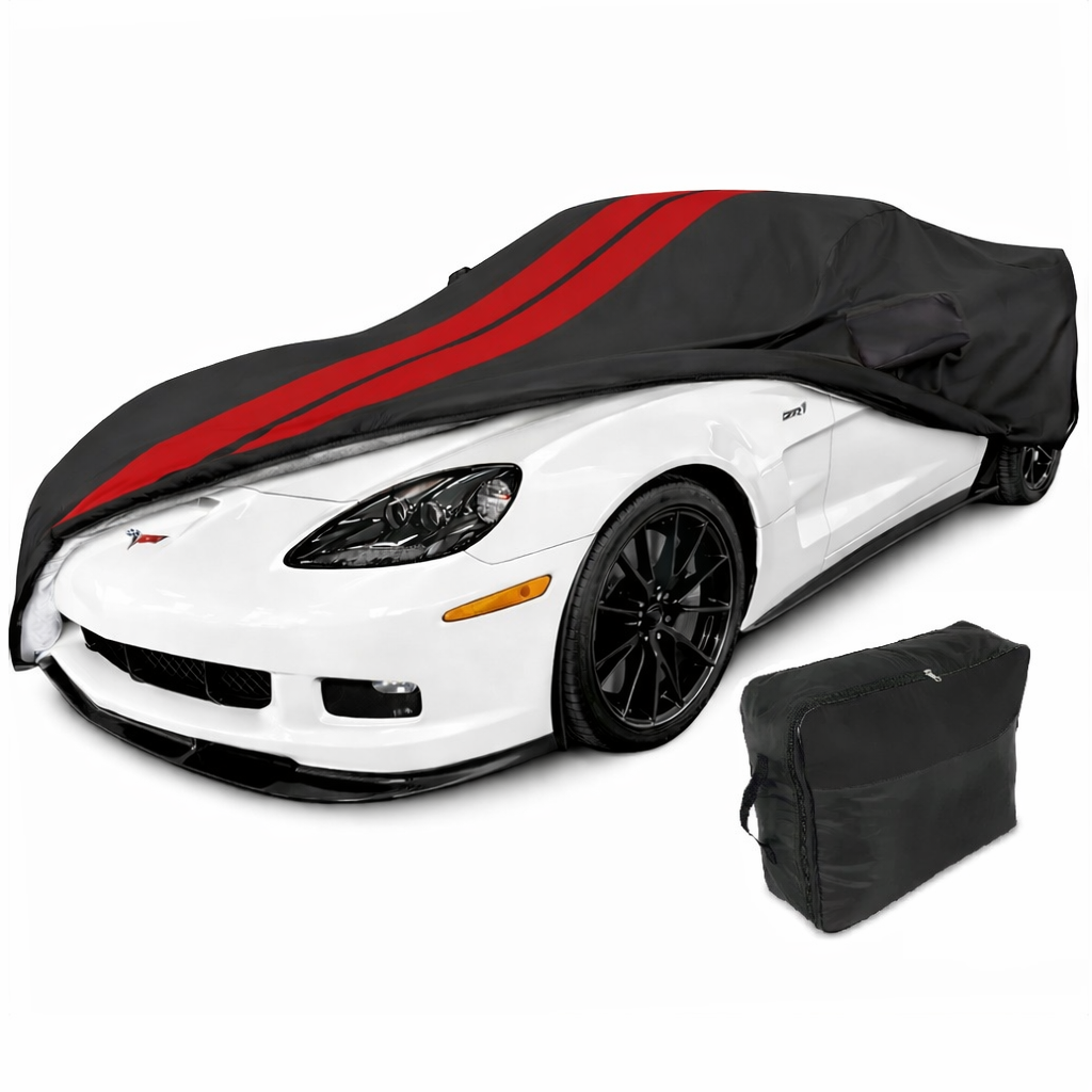 Corvette Ultraguard Plus Car Cover - Indoor/Outdoor Protection - Black W/ Red Stripes : 2005-2013 C6, Z06, ZR1, Grand Sport