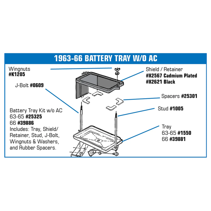 C2 1966 Corvette Battery Tray Kit W/O Air Conditioner