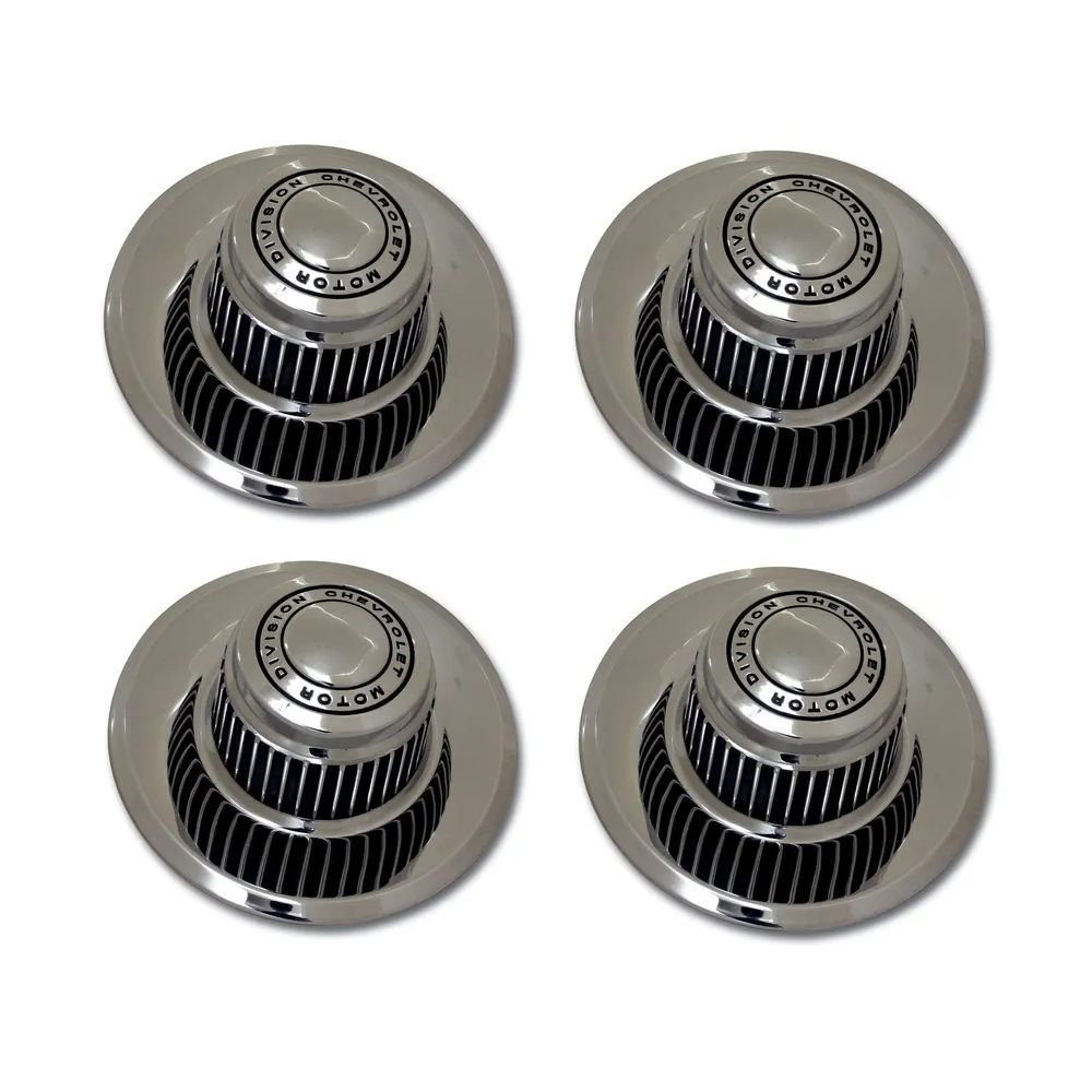 1969-1982 Corvette C3 15"x8" Rally Wheel Set W/Reproduction Hubcaps & Stainless Steel Trim Rings