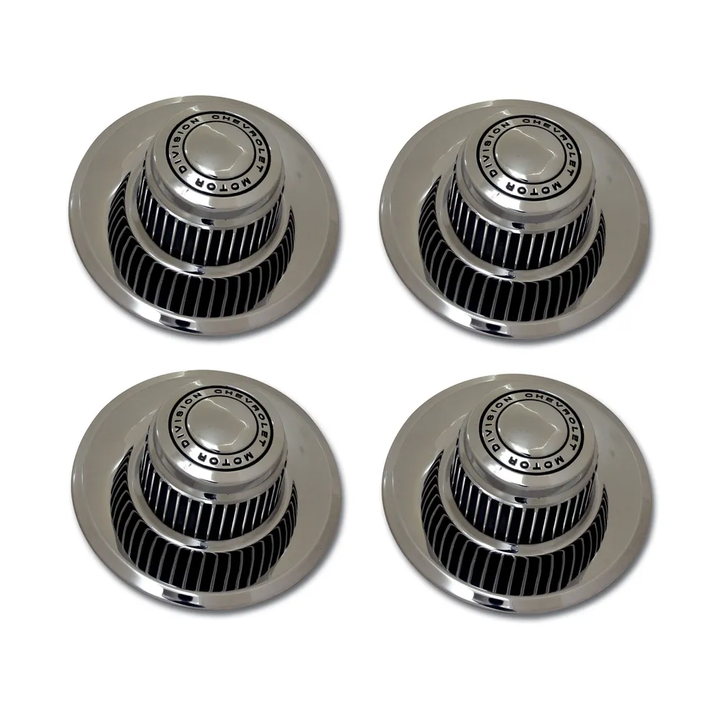 1969-1982 Corvette C3 15"x8" Rally Wheel Set W/Reproduction Hubcaps & Stainless Steel Trim Rings