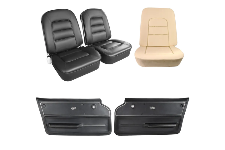 C2 1963-1967 Corvette Convertible Interior Package - OE Vinyl Covers, Foam, Deluxe Door Panels - Black