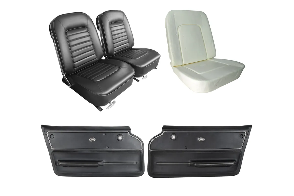 C2 1963-1967 Corvette Convertible Interior Package - OE Vinyl Covers, Foam, Deluxe Door Panels - Black