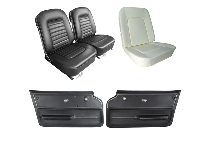 C2 1963-1967 Corvette Convertible Interior Package - OE Vinyl Covers, Foam, Deluxe Door Panels - Black