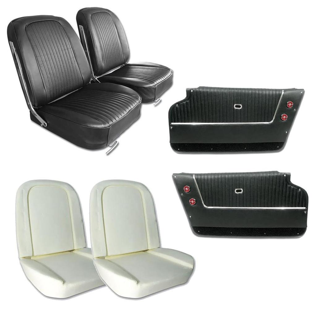 C2 1963-1964 Corvette Convertible Interior Package - Leather Covers, Foam, Deluxe Door Panels - Black