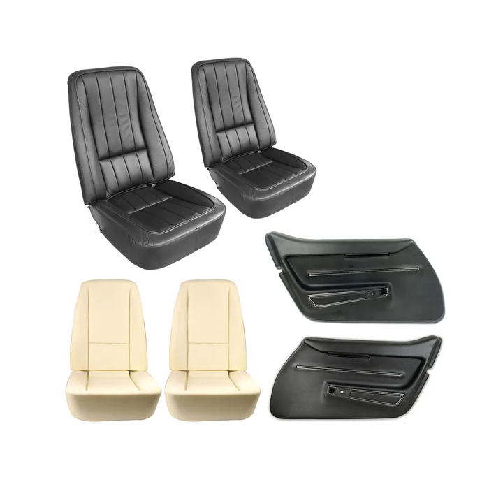 1968-1969 Corvette C3 Interior Package - OE Vinyl Covers, Foam, Deluxe Door Panels - Black