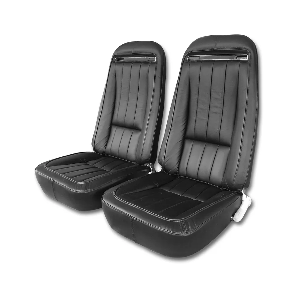 1970-1977 Corvette C3 Interior Package - Full Leather Covers, Foam, Deluxe Door Panels - Black