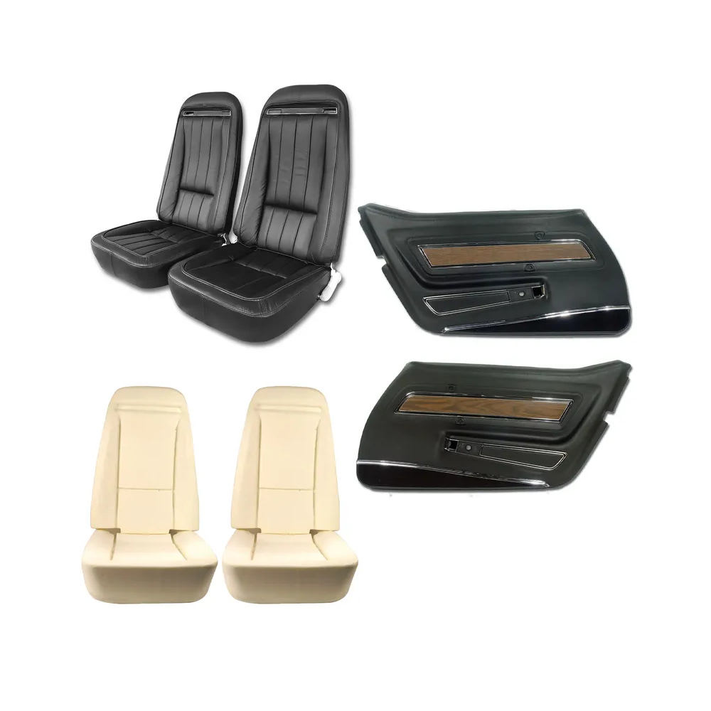1970-1977 Corvette C3 Interior Package - Full Leather Covers, Foam, Deluxe Door Panels - Black