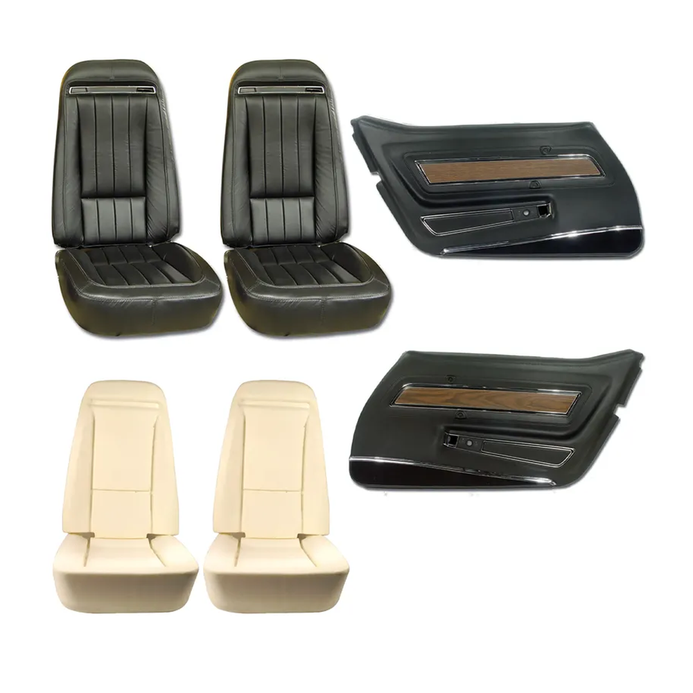 1972-1974 Corvette C3 Interior Package - Full Leather Covers, Foam, Deluxe Door Panels - Black