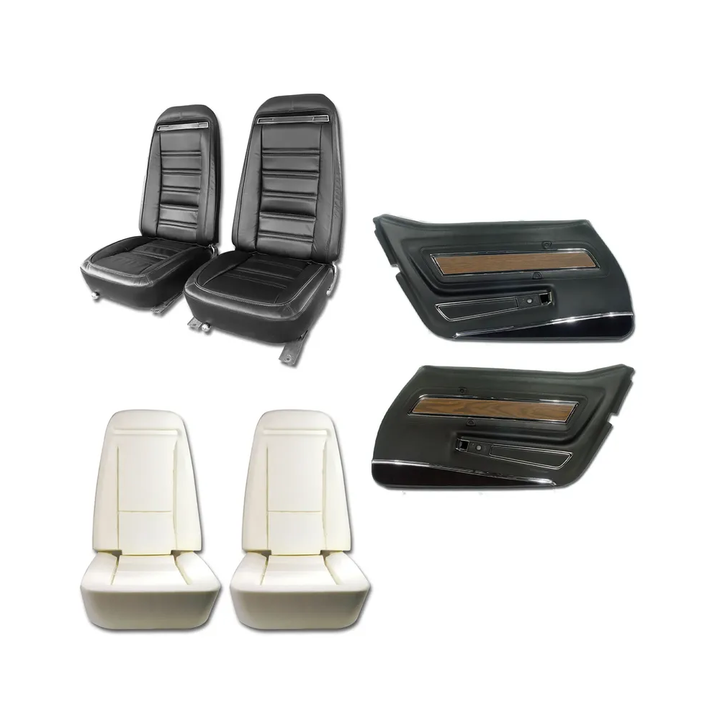 1970-1977 Corvette C3 Interior Package - Full Leather Covers, Foam, Deluxe Door Panels - Black