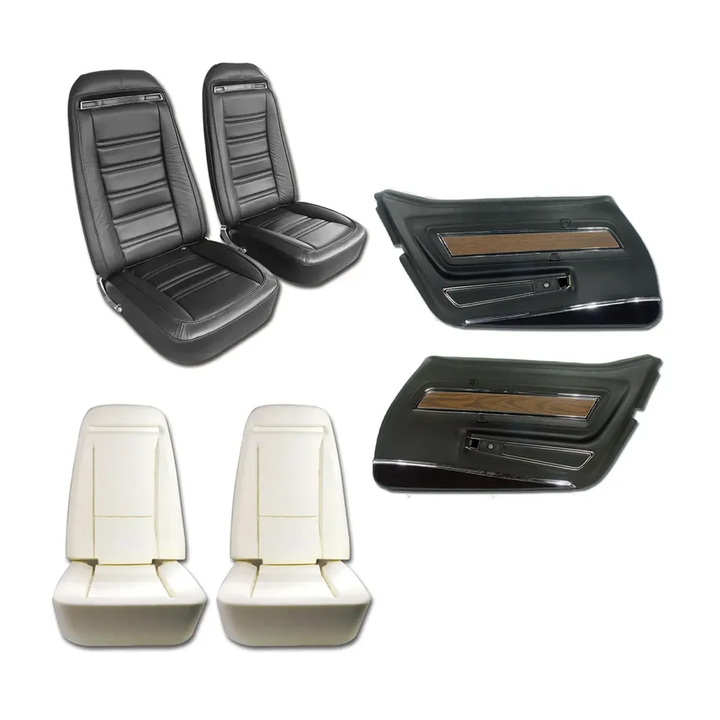 C3 1975 Corvette Interior Package - Full Leather Covers, Foam, Deluxe Door Panels - Black