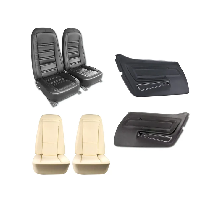 1970-1977 Corvette C3 Interior Package - Full Leather Covers, Foam, Deluxe Door Panels - Black