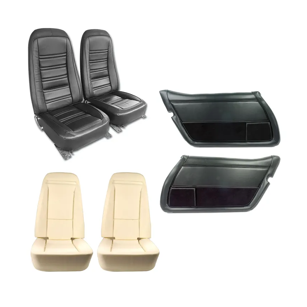 1978 Corvette C3 Interior Package - OE Leather Covers, Foam, Deluxe Door Panels - Black