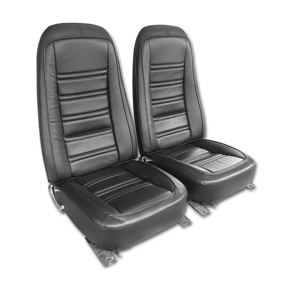 1976 Corvette C3 Interior Package - OE Leather Covers, Foam, Deluxe Door Panels - Black W/Teak