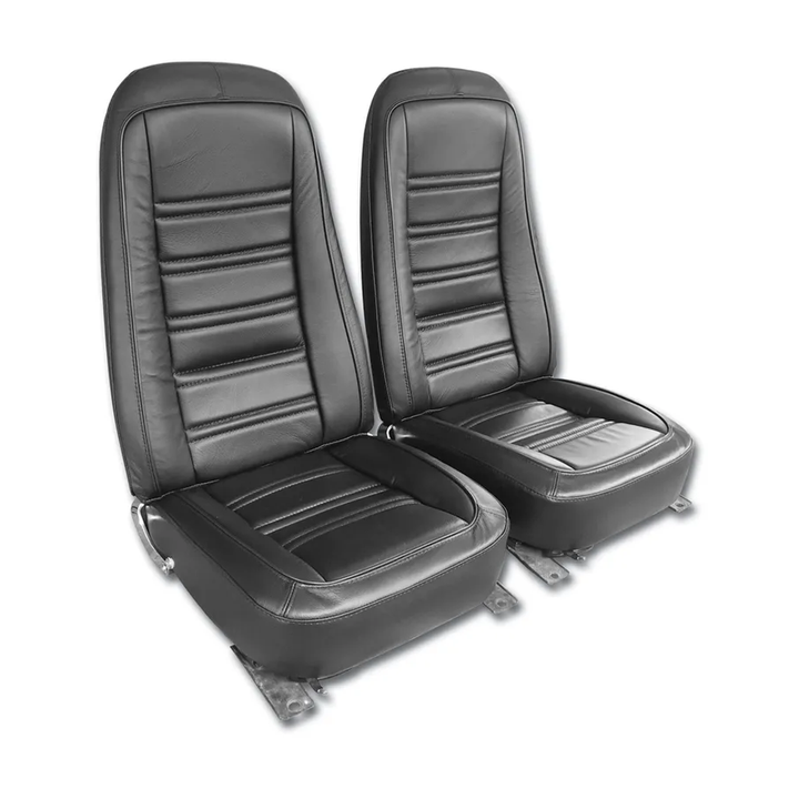 1976 Corvette C3 Interior Package - OE Leather Covers, Foam, Deluxe Door Panels - Black W/Teak