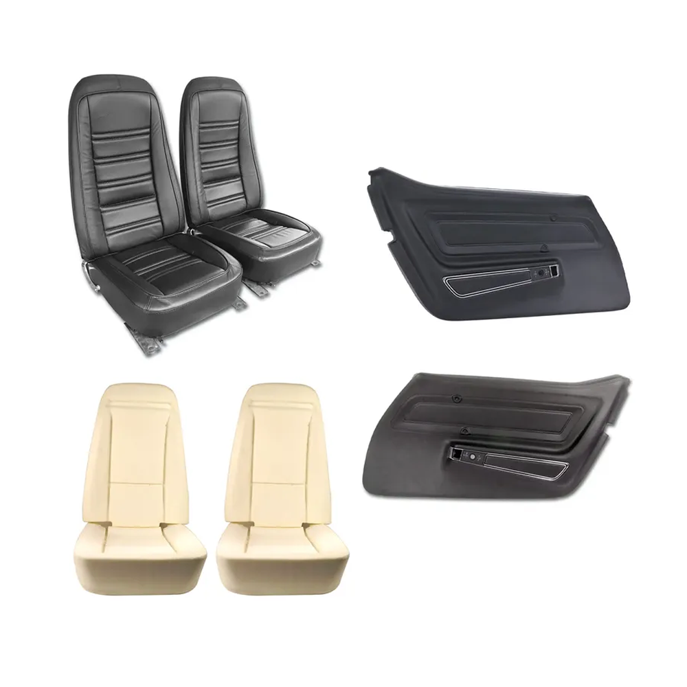 1977 Corvette C3 Interior Package - Full Leather Covers, Foam, Deluxe Door Panels - Black