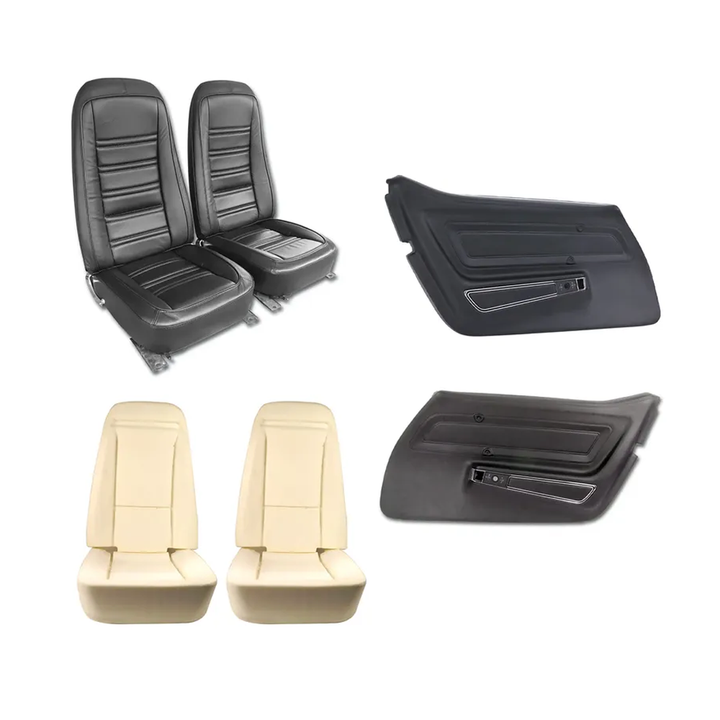 1977 Corvette C3 Interior Package - Full Leather Covers, Foam, Deluxe Door Panels - Black