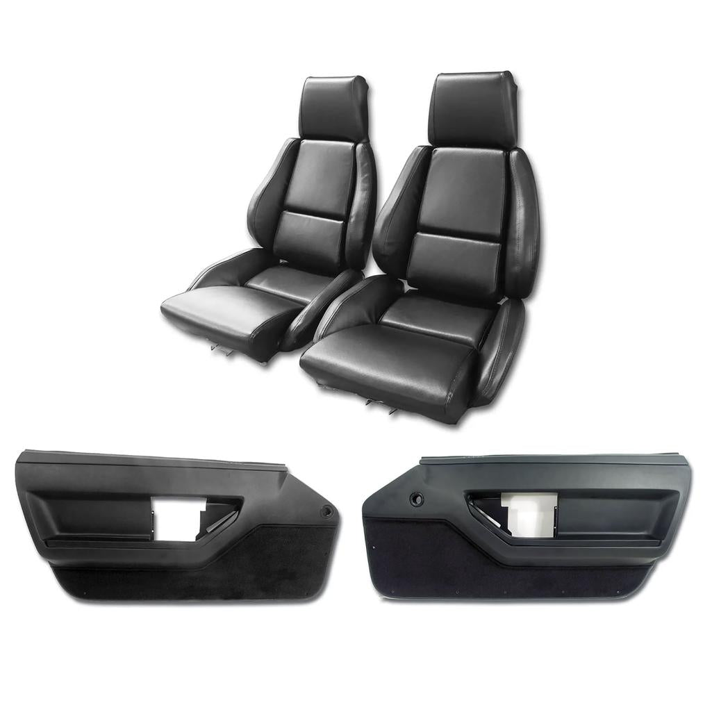 1984-1988 Corvette C4 Interior Package - Mounted Standard Leather Like Seats - Black W/Perforated Inserts