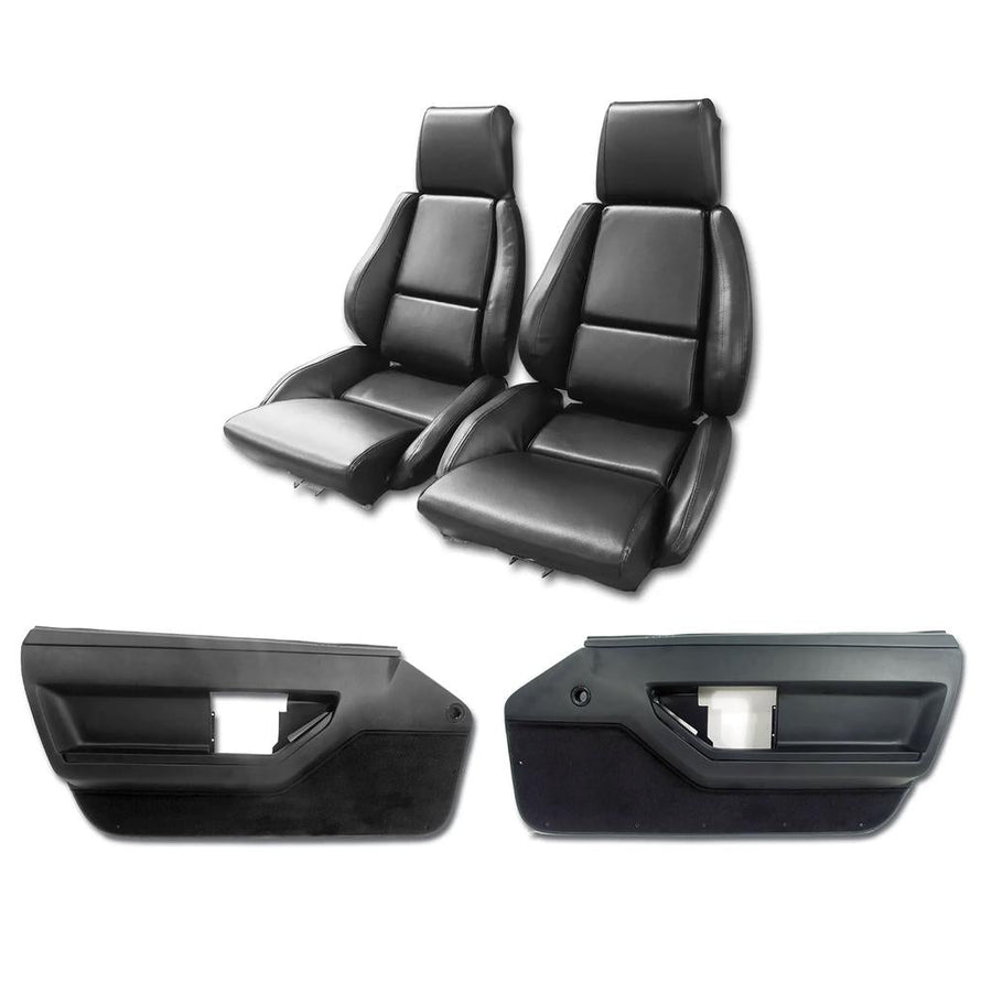 1984-1988 Corvette C4 Interior Package - Mounted Standard Leather Like Seats - Black W/Perforated Inserts