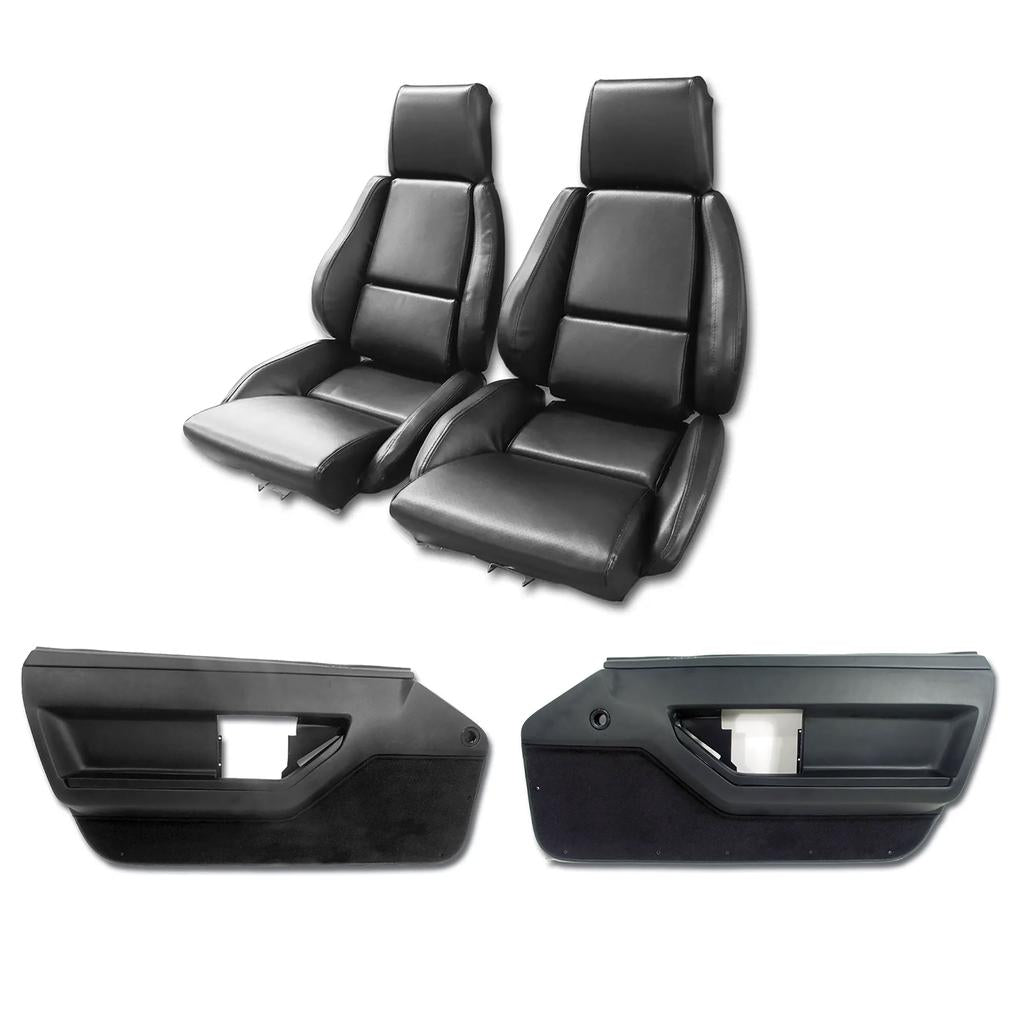 1986-1988 Corvette C4 Interior Package - Mounted Standard Leather Like Seats - Black W/Perforated Inserts
