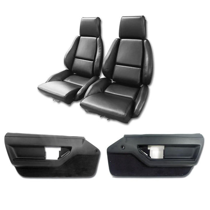 1986-1988 Corvette C4 Interior Package - Mounted Standard Leather Like Seats - Black W/Perforated Inserts