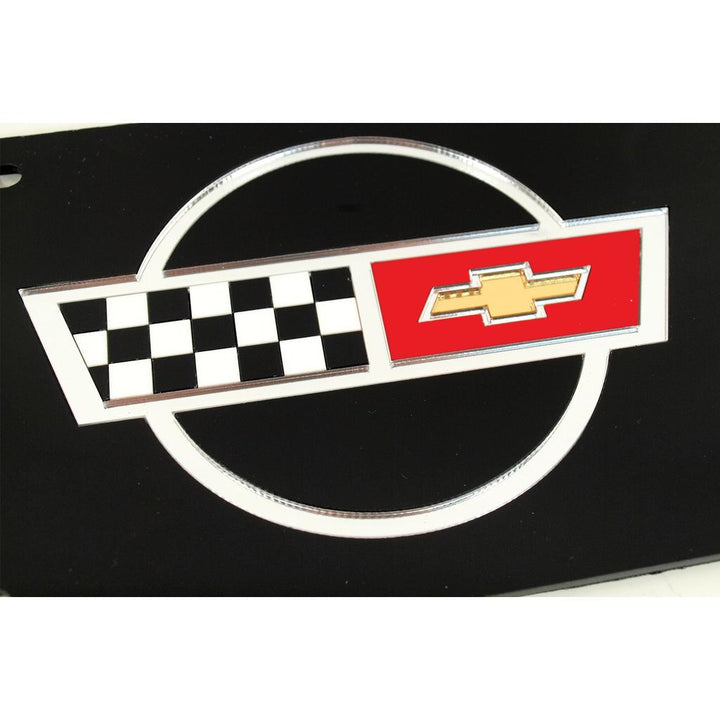 1984-1996 Corvette C4 Front License Plate, Black Background W/Mirrored C4 Logo