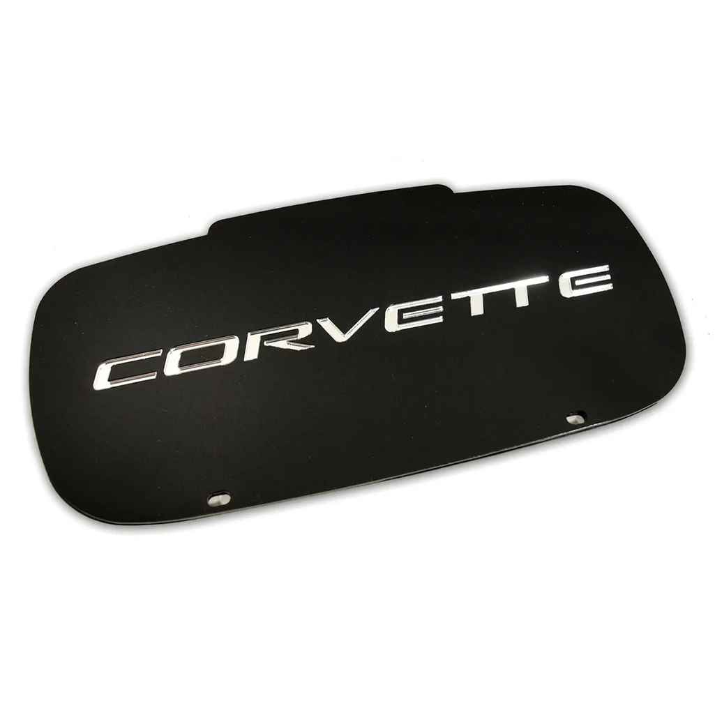 Corvette Front License Plate Filler - Black W/ Mirrored Letters : 1997-2004 C5 & Z06