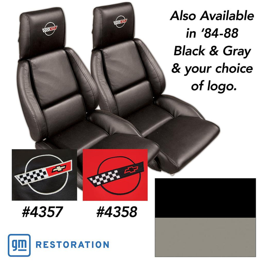 1984-1988 Corvette C4 Embroidered Custom 100% Leather Standard Seat Covers - Black & Gray
