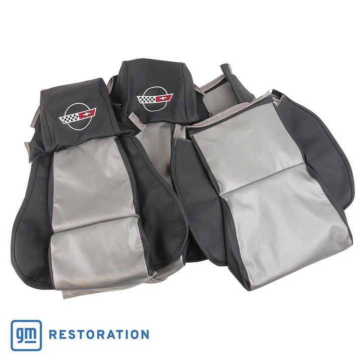 1984-1988 Corvette C4 Embroidered Custom 100% Leather Standard Seat Covers - Black & Gray