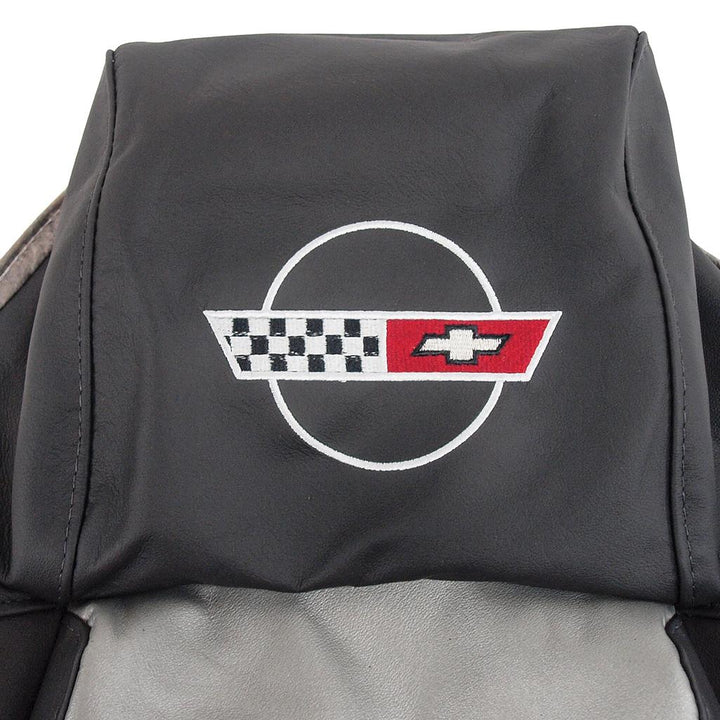 1984-1988 Corvette C4 Embroidered Custom 100% Leather Standard Seat Covers - Black & Gray