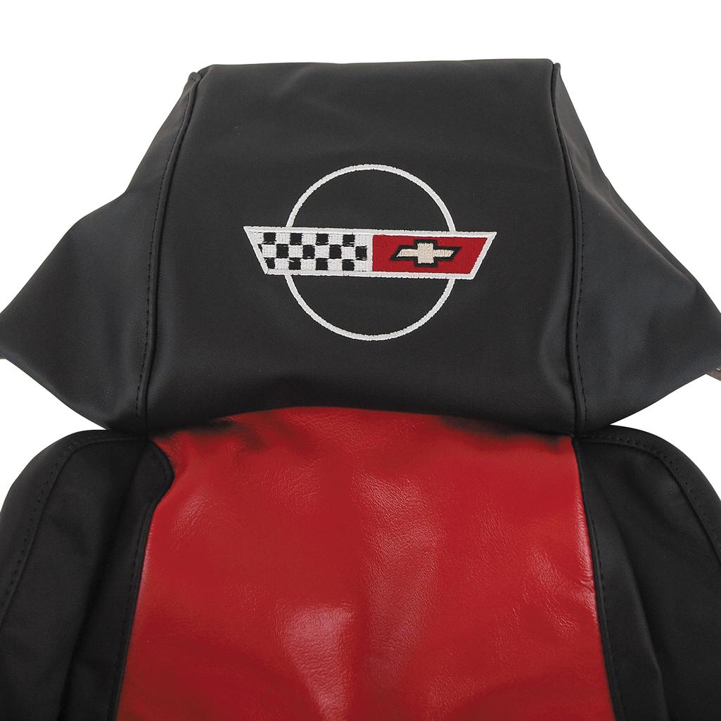1986-1988 Corvette C4 Embroidered Custom 100% Leather Standard Seat Covers - Black & Red