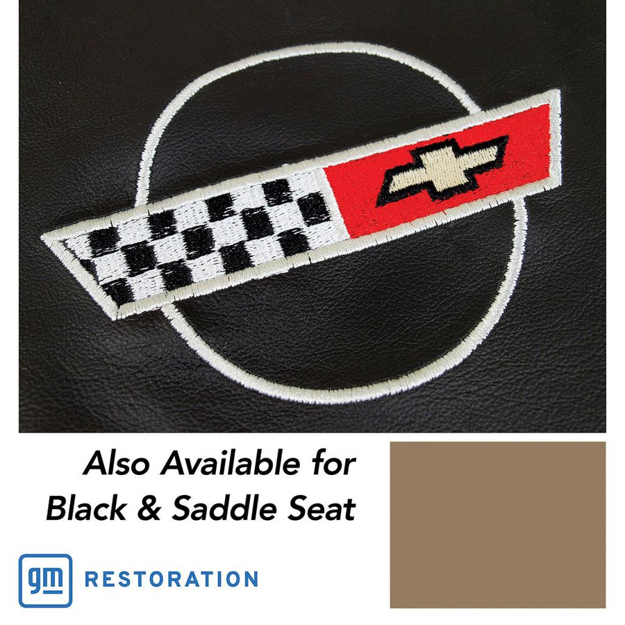1984-1987 Corvette C4 Embroidered Custom 100% Leather Standard Seat Covers - Black & Saddle