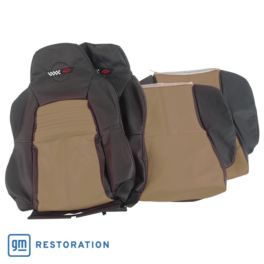 Embroidered Custom Leather Seat Covers - Black & Beige