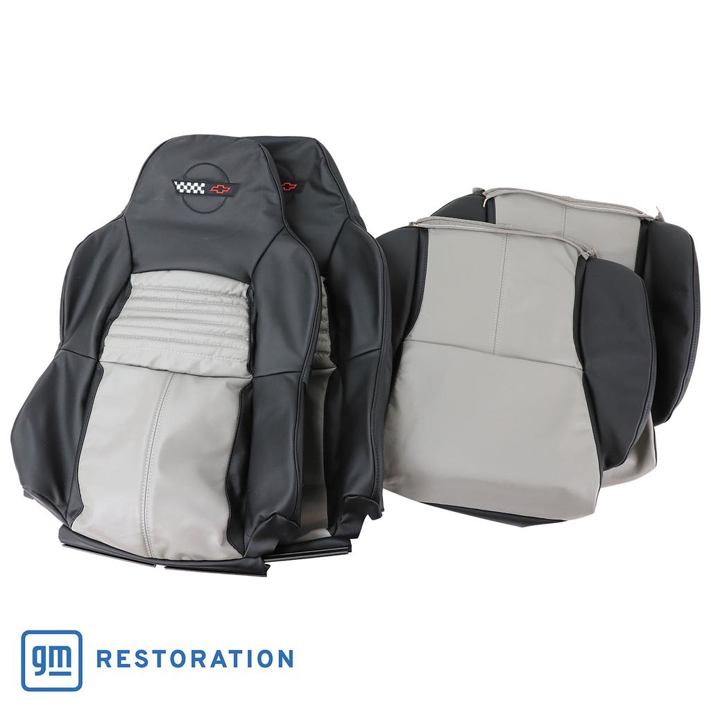Embroidered Custom Leather Seat Covers - Black & Gray detail
