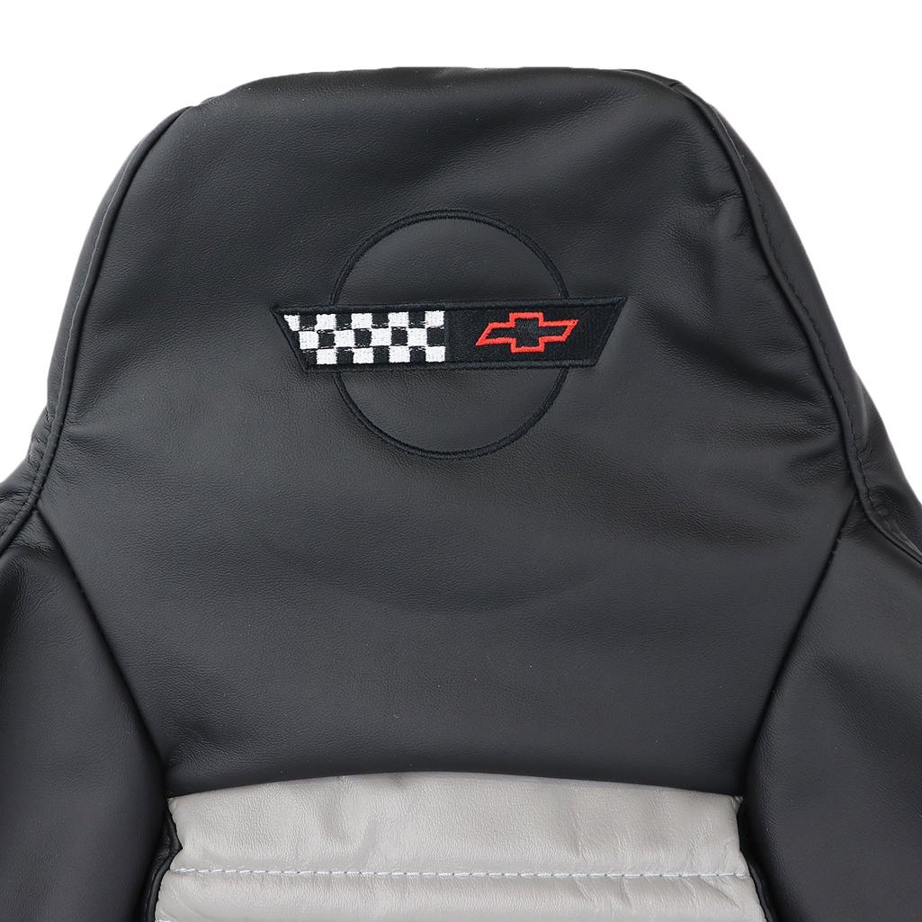 Embroidered Custom Leather Seat Covers - Black & Gray detail