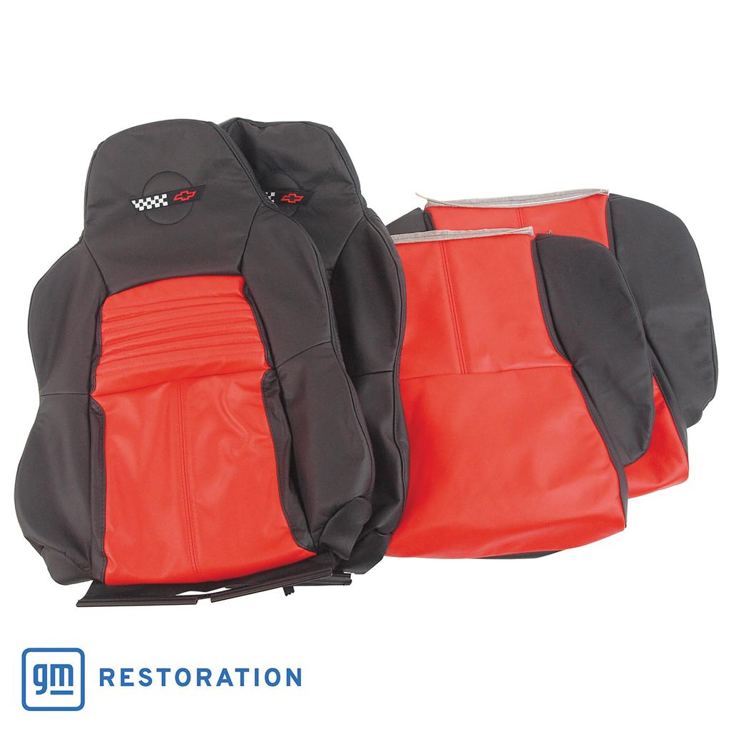 Embroidered Custom Leather Seat Covers - Black & Torch Red detail