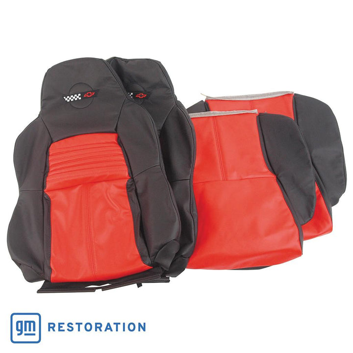 Embroidered Custom Leather Seat Covers - Black & Torch Red detail