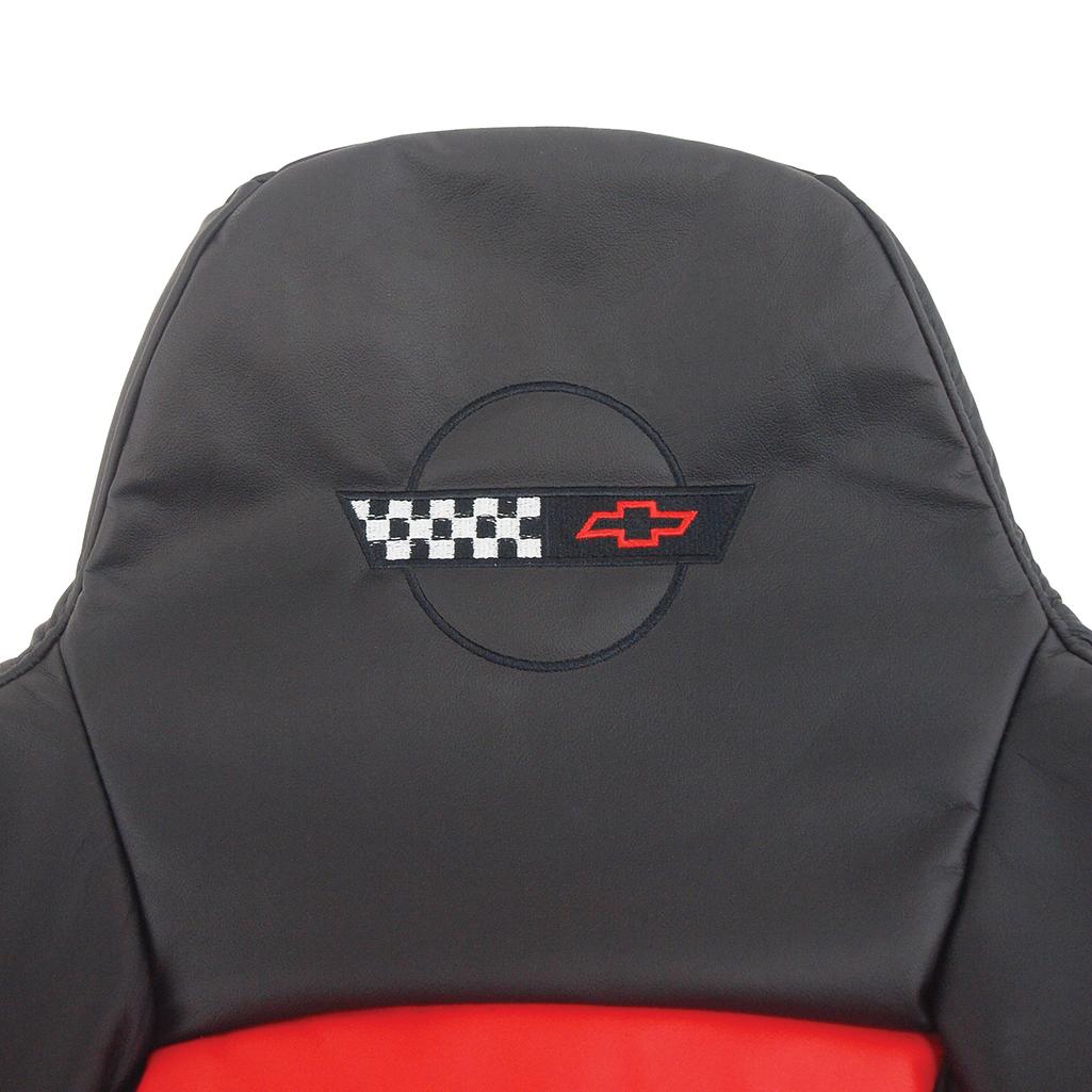 Embroidered Custom Leather Seat Covers - Black & Torch Red detail