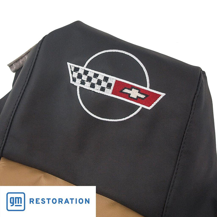 1984-1987 Corvette C4 Embroidered Custom 100% Leather Seat Covers Sport - Black & Sadd