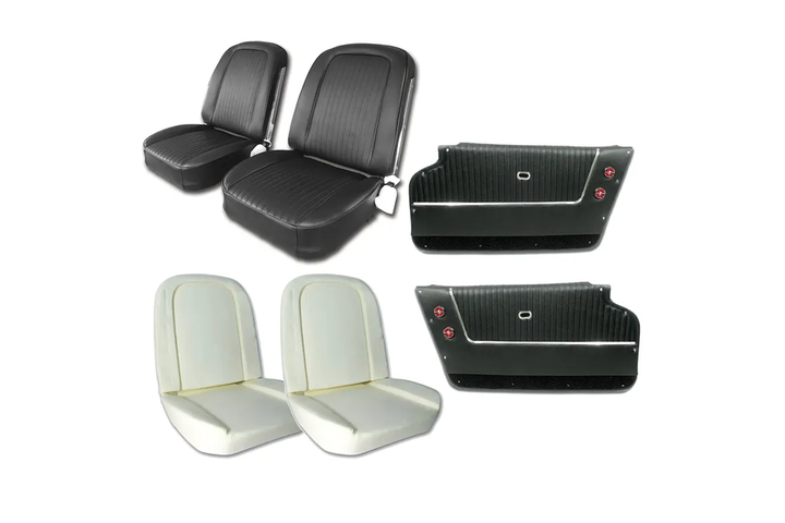 C2 1963-1967 Corvette Coupe Interior Package - OE Vinyl Covers, Foam, Deluxe Door Panels - Black