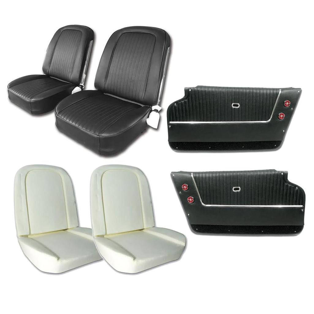 C2 1963-1967 Corvette Convertible Interior Package - OE Vinyl Covers, Foam, Deluxe Door Panels - Black