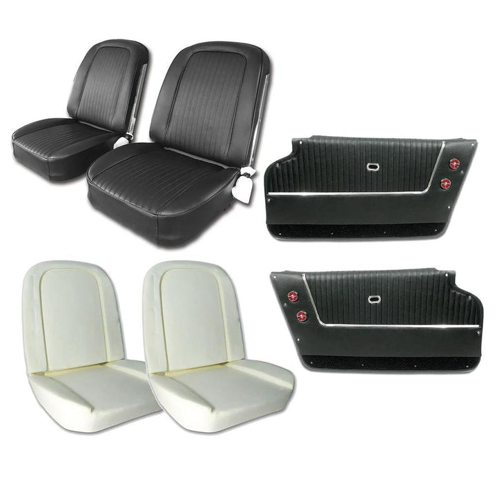 C2 1963-1967 Corvette Convertible Interior Package - OE Vinyl Covers, Foam, Deluxe Door Panels - Black