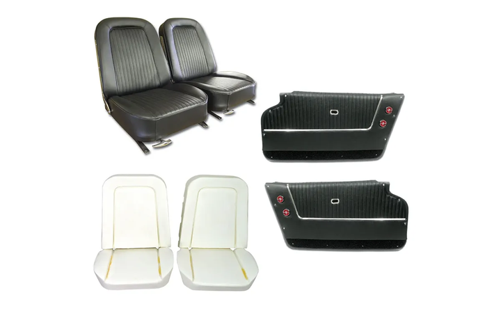 C2 1963-1967 Corvette Coupe Interior Package - OE Vinyl Covers, Foam, Deluxe Door Panels - Black