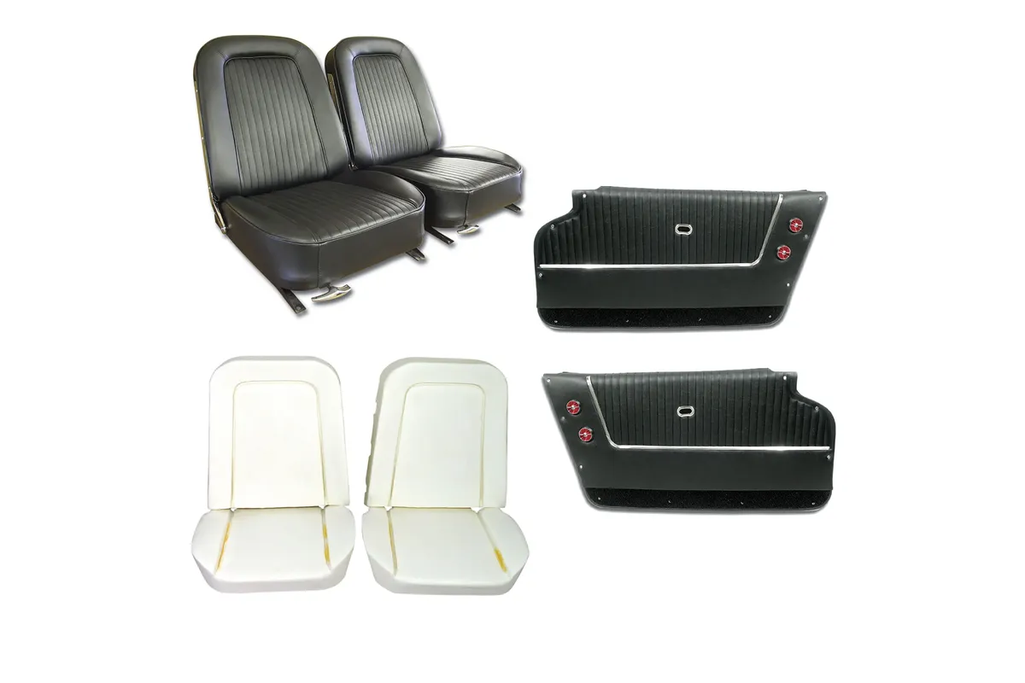 C2 1963-1967 Corvette Convertible Interior Package - OE Vinyl Covers, Foam, Deluxe Door Panels - Black