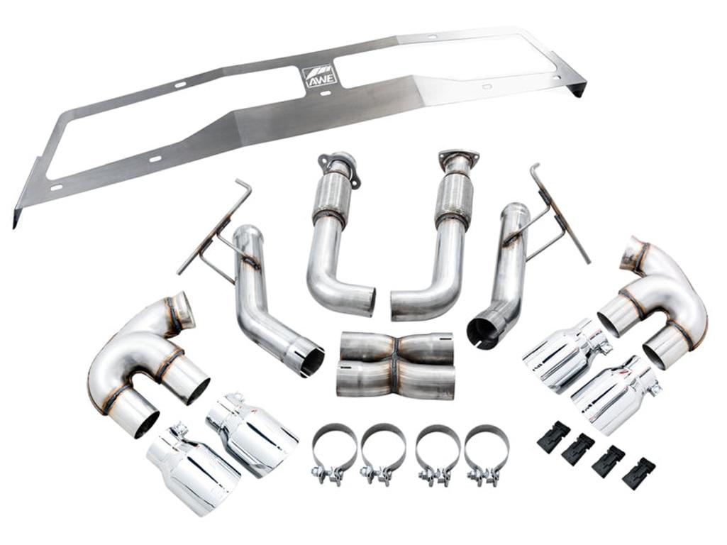 AWE Tuning 2020-2025 Chevrolet Corvette C8 Track Edition Exhaust with Quad Chrome Silver Tips