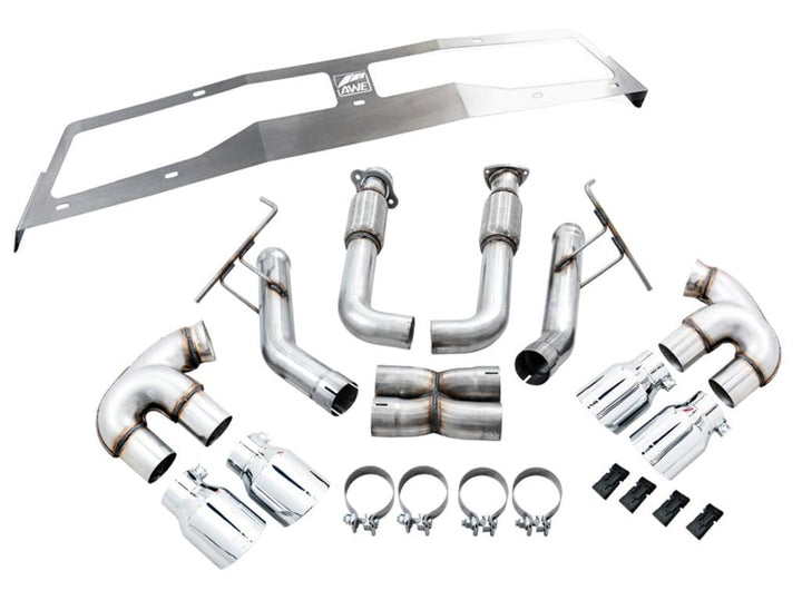 AWE Tuning 2020-2025 Chevrolet Corvette C8 Track Edition Exhaust with Quad Chrome Silver Tips
